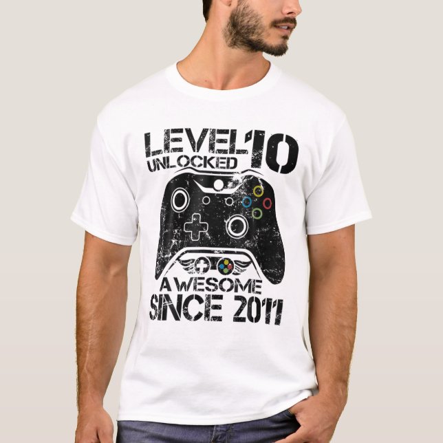 Level 10 Unlocked Awesome 2011 Video Game 10Th Bir T-Shirt (Front)