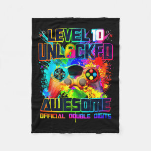 Level 10 Unlocked Awesome Gaming Birthday Boy 10th Fleece Blanket