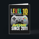 Level 10 Unlocked Awesome Since 2011 Card<br><div class="desc">Perfect for 10th Birthday boys and girls who loves gaming it can also be given as a Birthday or Christmas gift to your best friend,  boyfriend girlfriend or relative who also loves playing video games.</div>
