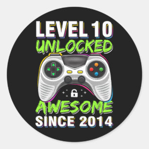 Level 10 Unlocked Awesome Since 2014 10th Birthday Classic Round Sticker