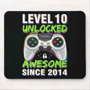 Level 10 Unlocked Awesome Since 2014 10th Birthday Mouse Pad
