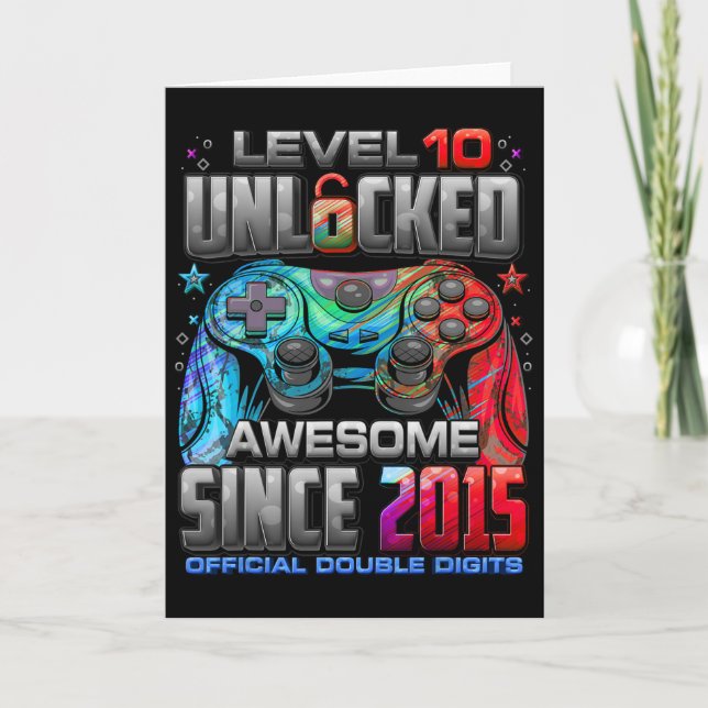 Level 10 Unlocked Awesome Since 2015 10th Birthday Card (Front)
