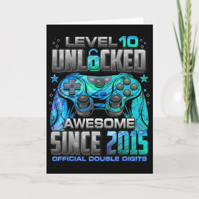 Level 10 Unlocked Awesome Since 2015 10th Birthday Card (Front)