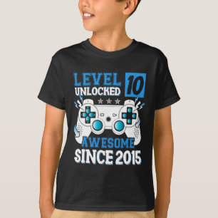 Level 10 Unlocked Awesome Since 2015 10th Birthday T-Shirt