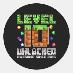 Level 10 Unlocked Awesome Since 2015 10th Pixel Ga Classic Round Sticker
