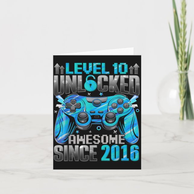 Level 10 Unlocked Awesome Since 2016 10th Birthday Card (Front)
