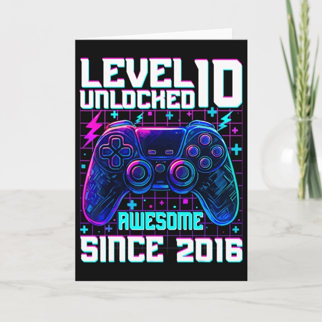 Level 10 Unlocked Awesome Since 2016 10th Birthday Card (Front)