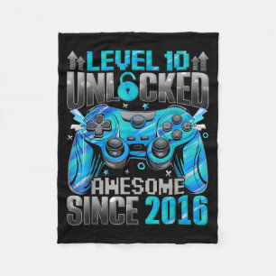 Level 10 Unlocked Awesome Since 2016 10th Birthday Fleece Blanket