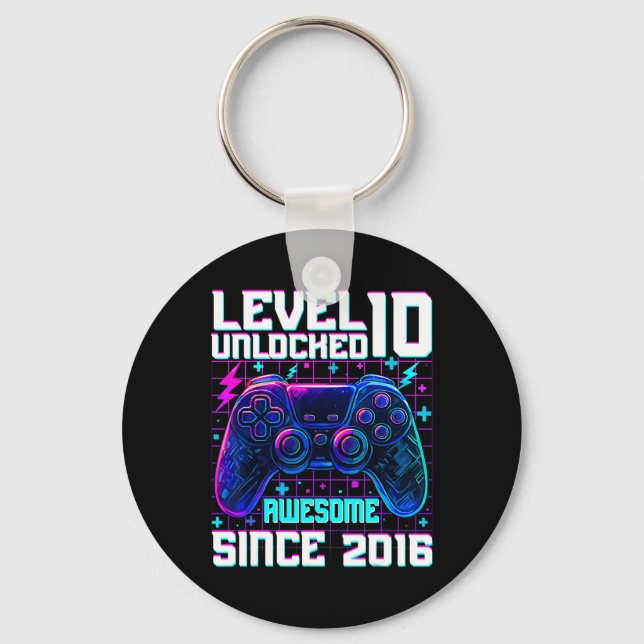 Level 10 Unlocked Awesome Since 2016 10th Birthday Key Ring (Front)