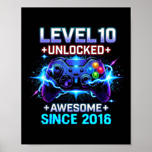 Level 10 Unlocked Awesome Since 2016 10th Birthday Poster