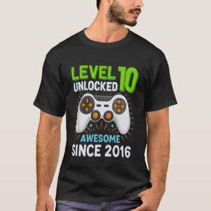 Level 10 Unlocked Awesome Since 2016 Gaming Birthd T-Shirt