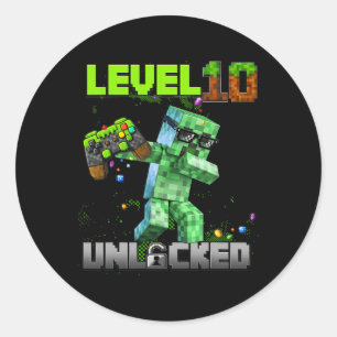 Level 10 Unlocked - Birthday Boy Pixel Gamer 10th  Classic Round Sticker