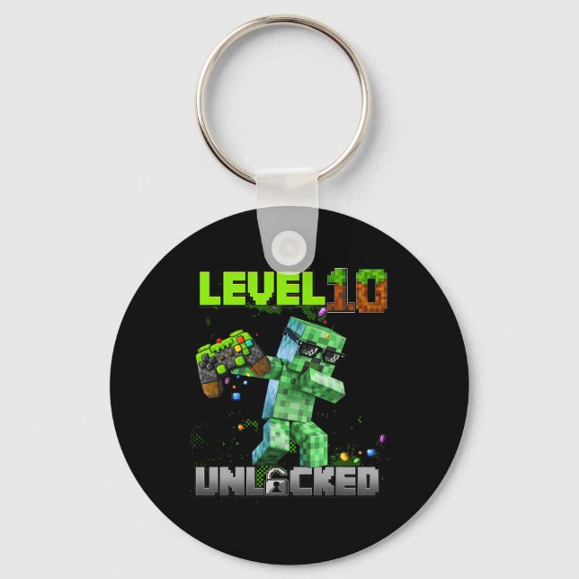 Level 10 Unlocked - Birthday Boy Pixel Gamer 10th  Key Ring (Front)