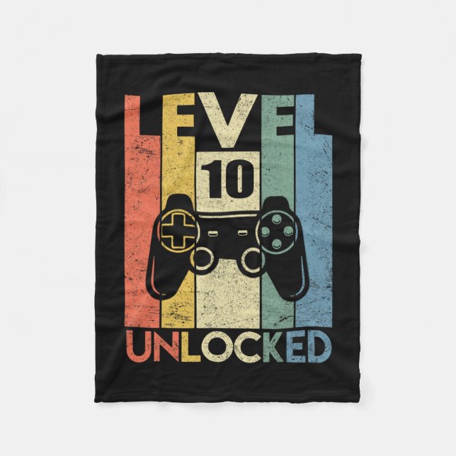 Level 10 Unlocked Funny Video Gamer 10th Birthday  Fleece Blanket (Front)
