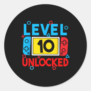 Level 10 Unlocked Gamer 10th Birthday Video Game B Classic Round Sticker