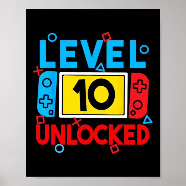 Level 10 Unlocked Gamer 10th Birthday Video Game B Poster (Front)