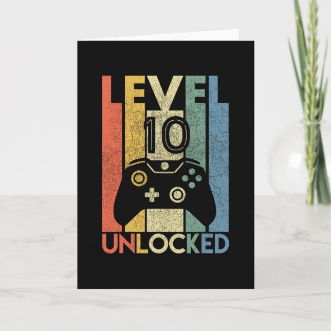 Level 10 Unlocked Shirt Funny Video Gamer 10th Bir Card (Front)