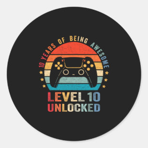 Level 10 Unlocked Shirt Funny Video Gamer 10th Bir Classic Round Sticker
