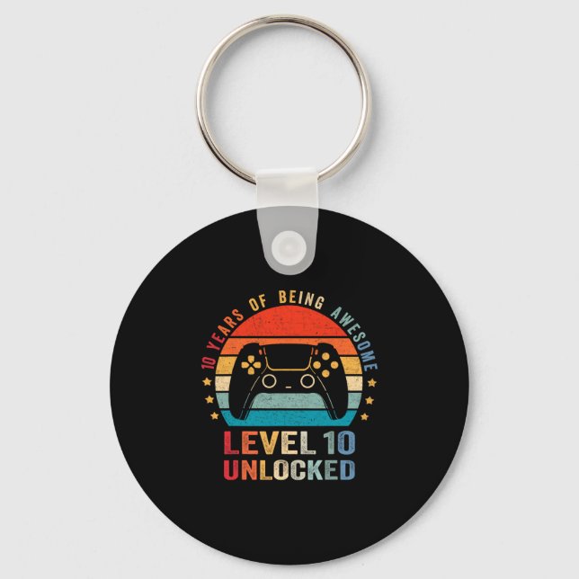 Level 10 Unlocked Shirt Funny Video Gamer 10th Bir Key Ring (Front)