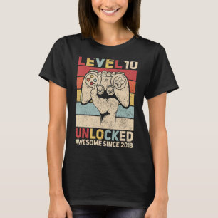 Level 10 Unlocked Ten Years Old Boy 10th Birthday  T-Shirt