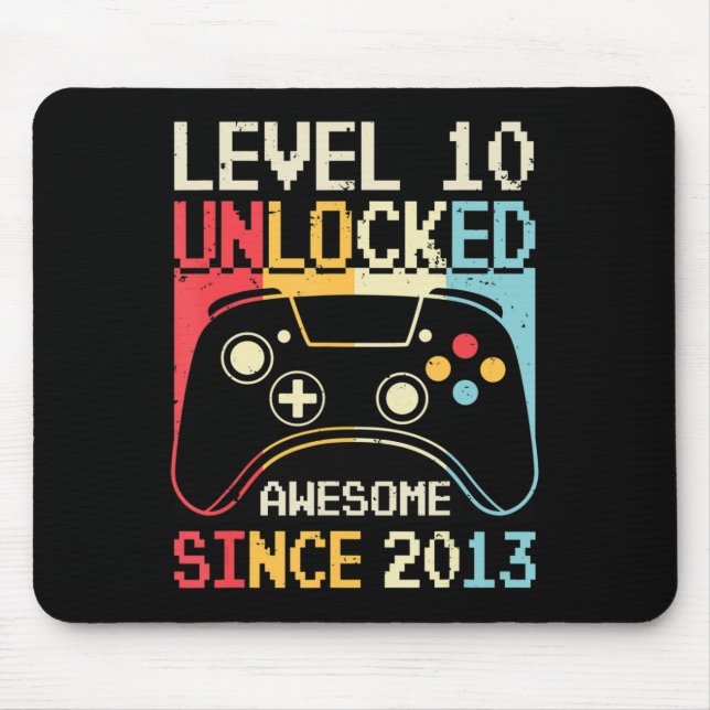 Level 10 Unlocked Video Game 10th Birthday Gamer B Mouse Pad (Front)