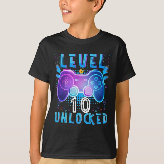 Level 10 Unlocked Video Game 10th Birthday Gamer B T-Shirt (Front)