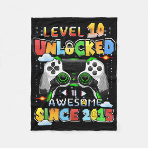 Level 10 Unlocked Video Gamer 10 Years Old 10 Birt Fleece Blanket