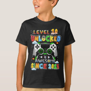 Level 10 Unlocked Video Gamer 10 Years Old 10 Birt T-Shirt