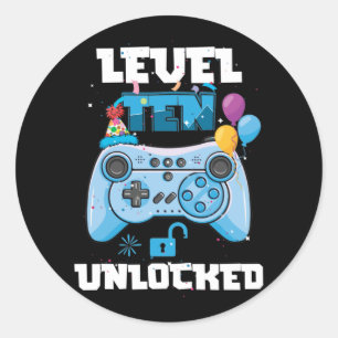Level 10 Unlocked Video Gamer 10th Birthday Classic Round Sticker