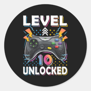 Level 10 Unlocked Video Gamer 10Th Gaming Classic Round Sticker