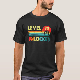Level 10 Unlocked Video Gamer Retro 10 Year Birthd T-Shirt