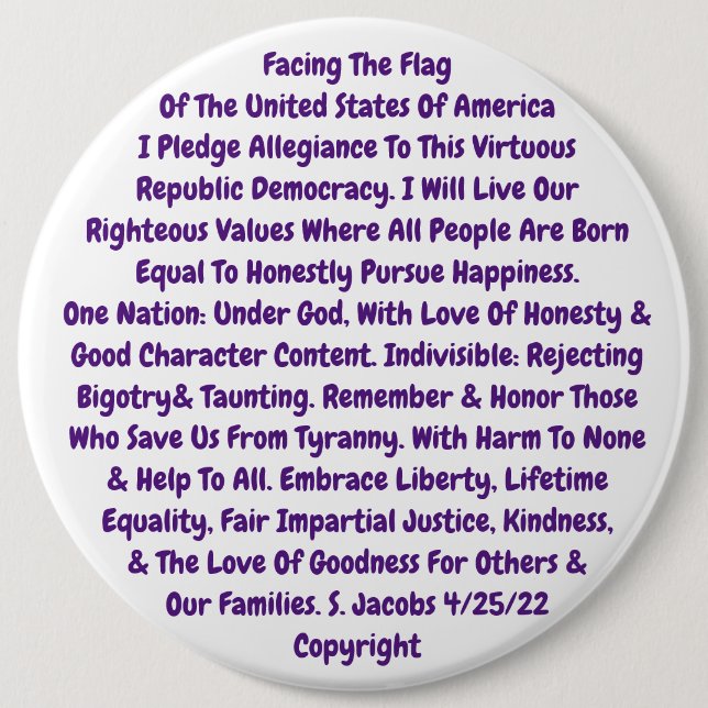 level 10th grade pledge of allegiance 6 cm round badge (Front)