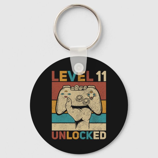 Level 11 Unlocked 11 Year Old Boy Bday Outfit 11th Key Ring (Front)