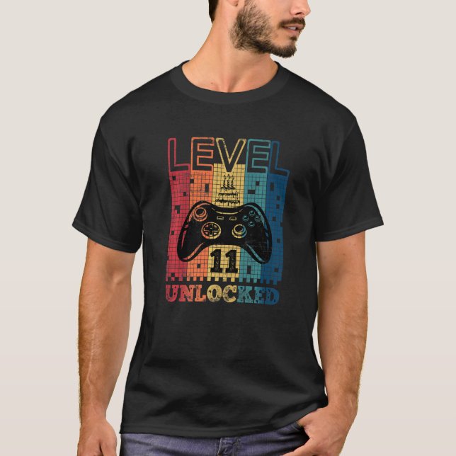 Level 11 Unlocked   11 Years Old Video Gamer Birth T-Shirt (Front)