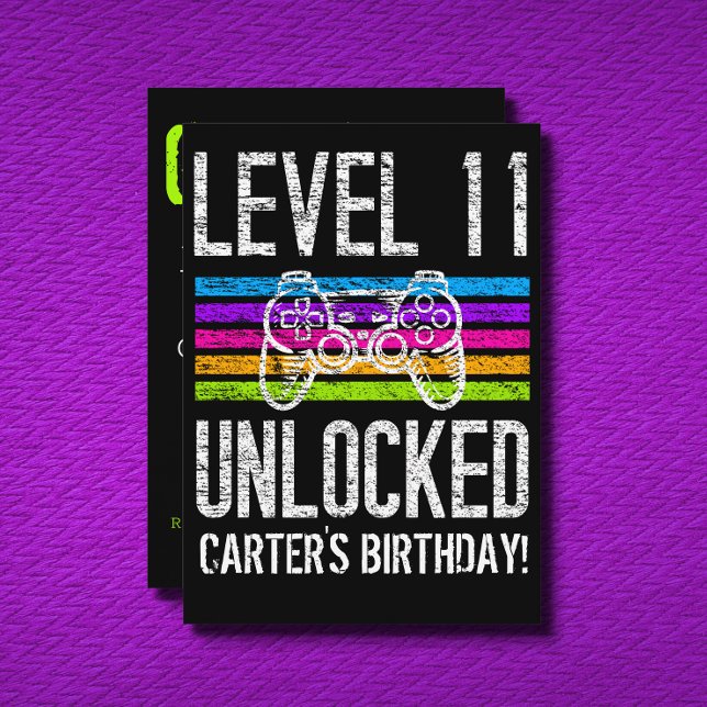 Level 11 Unlocked 11th Birthday Personalised Gamer Invitation (Creator Uploaded)