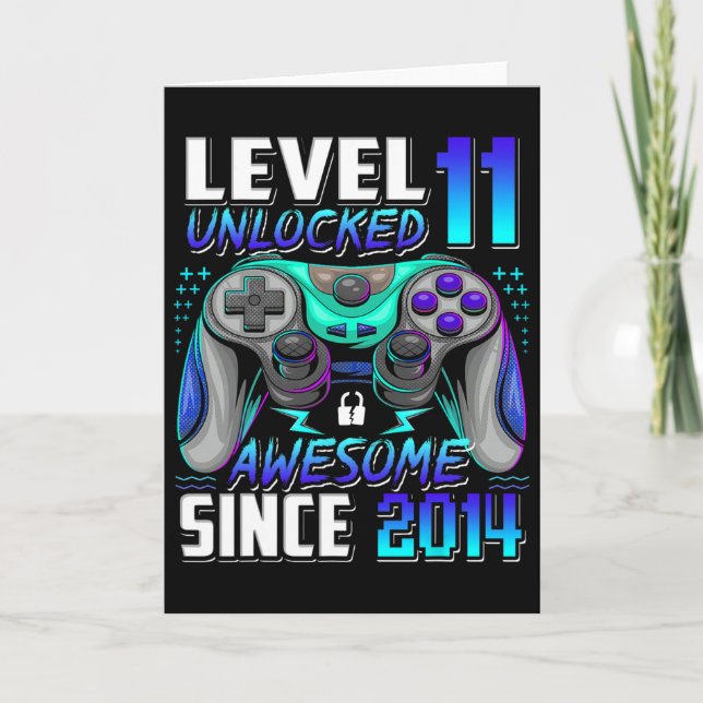 Level 11 Unlocked Awesome Since 2014 11th Birthday Card (Front)