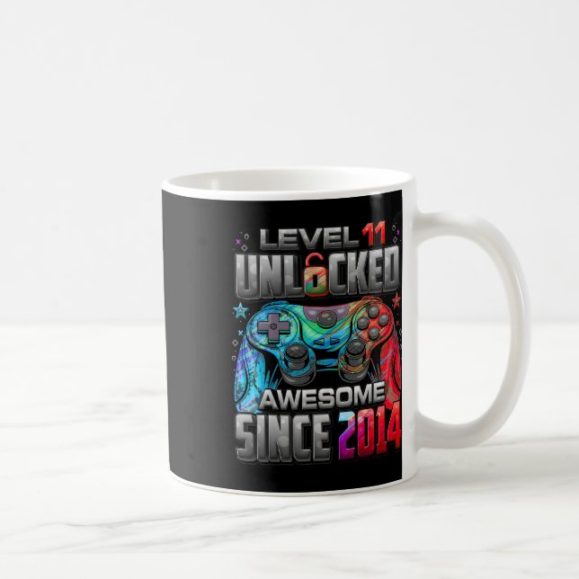 Level 11 Unlocked Awesome Since 2014 11th Birthday Coffee Mug (Right)