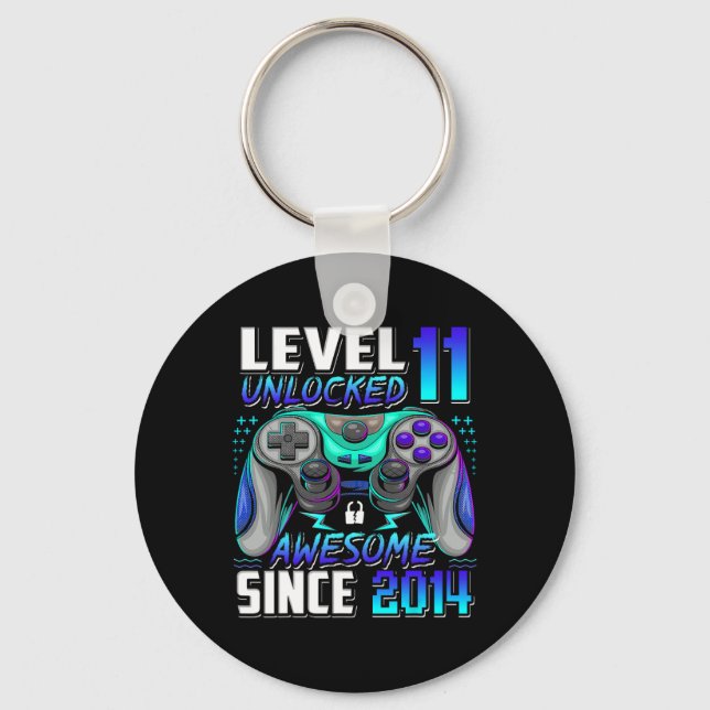 Level 11 Unlocked Awesome Since 2014 11th Birthday Key Ring (Front)