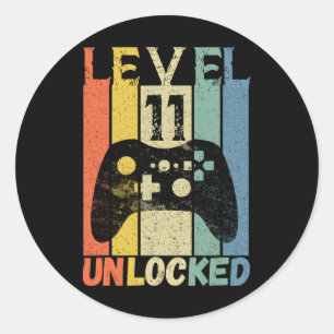 Level 11 Unlocked Birthday Shirt Gamer Shirt Boys Classic Round Sticker