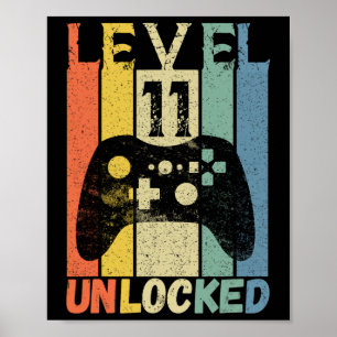 Level 11 Unlocked Birthday Shirt Gamer Shirt Boys  Poster