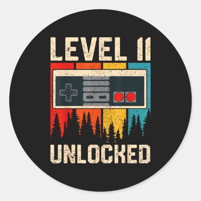 Level 11 Unlocked Video Game Controller Birthday M Classic Round Sticker (Front)