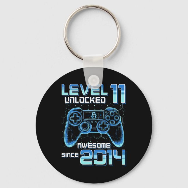 Level 11 Unlocked Video Game Party 11th Birthday G Key Ring (Front)