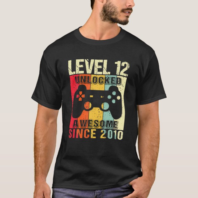 Level 12 Unlocked 12Th Birthday Gamer Awesome Sinc T-Shirt (Front)