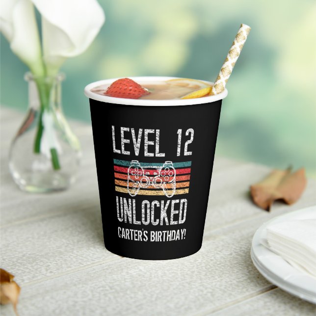 Level 12 Unlocked 12th Birthday Personalised Paper Cups (Insitu)