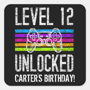 Level 12 Unlocked 12th Birthday Personalised Square Sticker