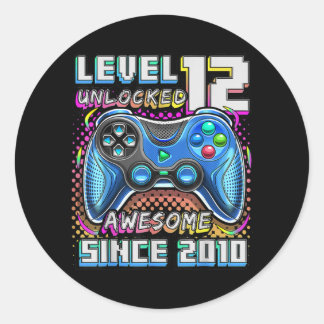 Level 12 Unlocked Awesome 2010 Video Game 12th Classic Round Sticker