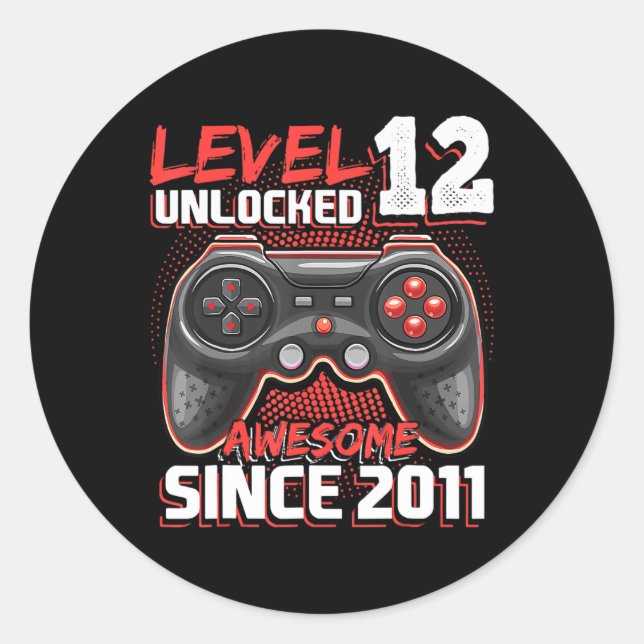 Level 12 Unlocked Awesome 2011 Video Game 12th Bir Classic Round Sticker (Front)