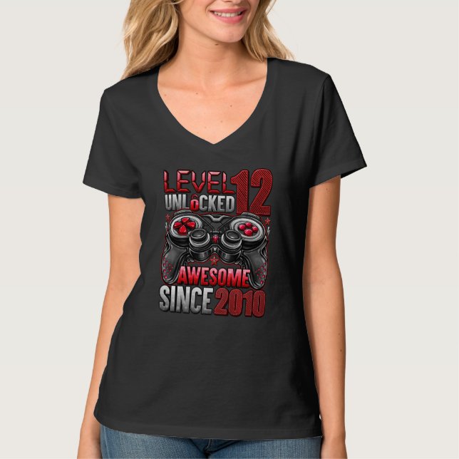 Level 12 Unlocked Awesome Since 2010 12th Birthday T-Shirt (Front)