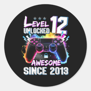 Level 12 Unlocked Awesome Since 2013 12th Birthday Classic Round Sticker