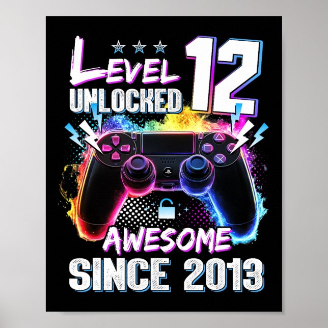 Level 12 Unlocked Awesome Since 2013 12th Birthday Poster (Front)